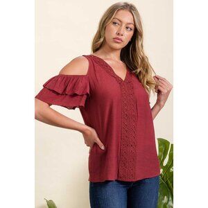 MIX MEDIA CROCHET FRONT COLD SHOULDER